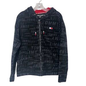 Tommy Hilfiger Sport Front Zip Hoodie Jacket Womens Large Fleece Black Logo